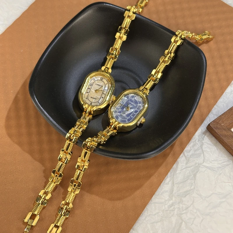 

Новые часы с тонким браслетом, ретро часы с овальным циферблатом, женские легкие роскошные модные маленькие золотые кварцевые наручные часы, подарок, оптовая продажа