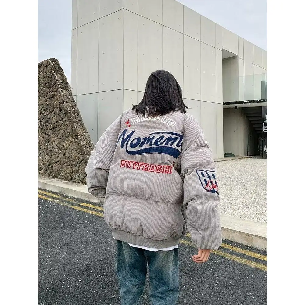 Thiened الأمريكية سروال قصير مطرز القطن Jaet الرجال النساء فضفاض الربيع ملابس خارجية Faion العلامة التجارية القطن معطف مبطّن #3