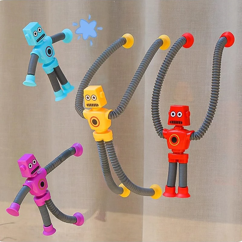 4Pcs Suction Cup Robot Funny Telescopic Stretch Fidget Toy Stress Relief Puzzle Animals Tricky Toy Family Jokes Child Kid Gift