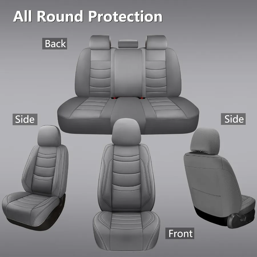 أغطية مقاعد السيارة الجلدية مجموعة كاملة تناسب معظم السيارات وسيارات الدفع الرباعي وسيارات السيدان وسائد جلدية فاخرة مقاومة للماء 5 مقاعد Pro