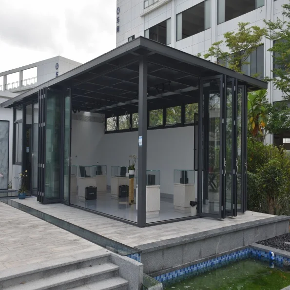 NEW 1Modern design outdoor prefabricated house aluminum sun room living room polygonal roof shape