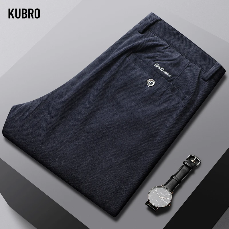 KUBRO High Quality Corduroy Fabric Men's Clothing Autumn Winter Warm Loose Straight Office Hombre Elegant Versatile Cargo Pants