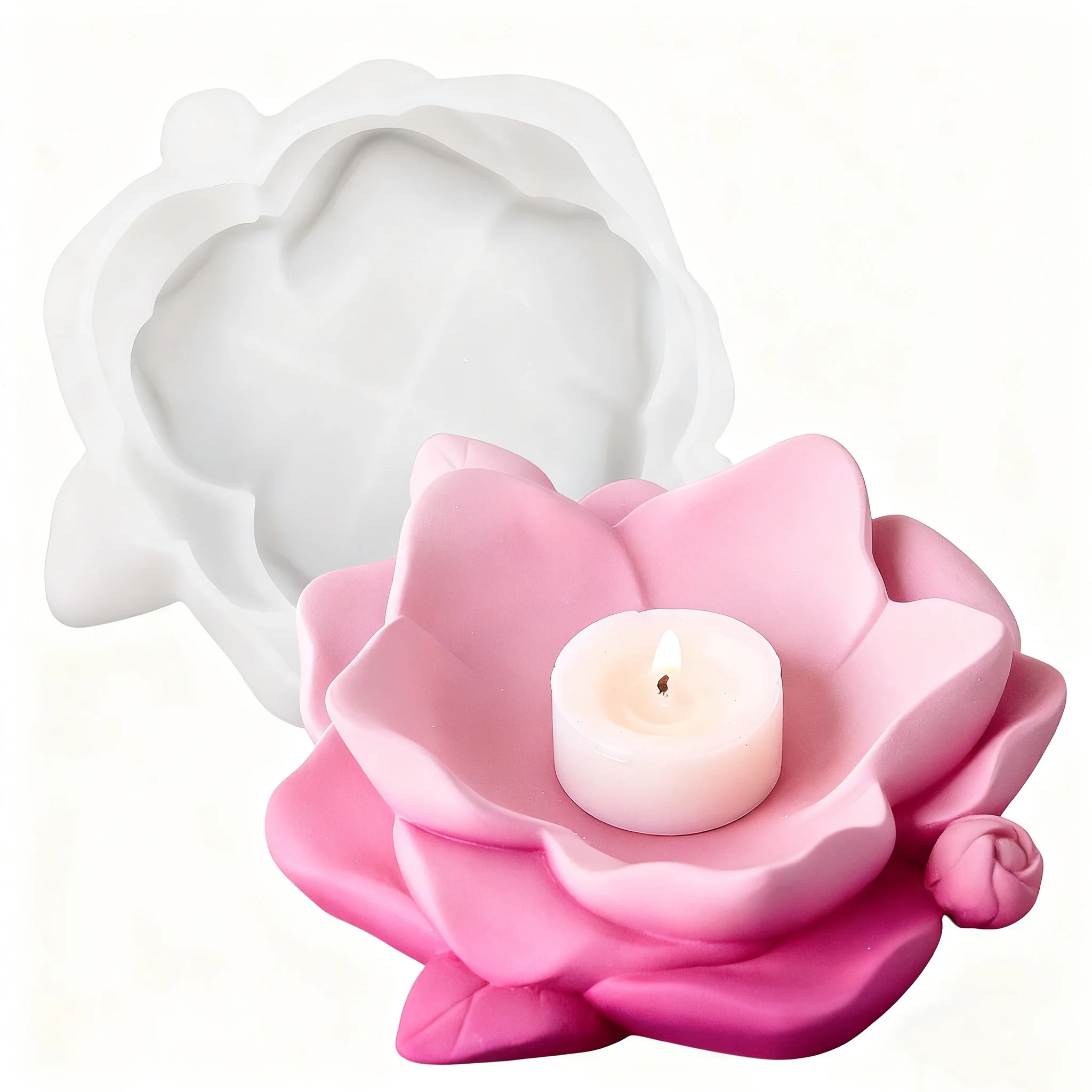 Kamelie Ablage Gips Form DIY Blumen-Themen Duftkerze Behälter Epoxidharz Zement Silikon Form Home Decor Untersetzer