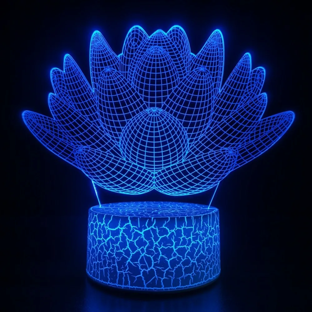 Acrylic 3D Lamp 7 Color Changing LED Night Light USB Lotus Bedroom Bedside Tabe Decoration Creative Gift for Kids Girls Boys