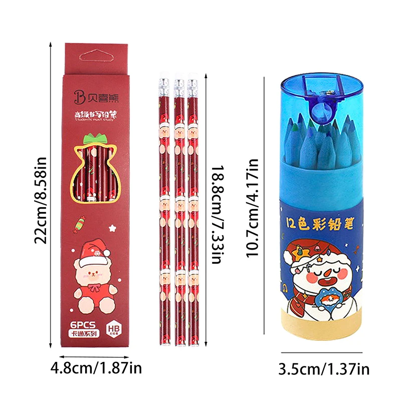 6/12 ชิ้นดินสอคริสต์มาสดินสอไม้สําหรับเด็กเด็ก Kawaii เครื่องเขียน Back To School อุปกรณ์สํานักงาน