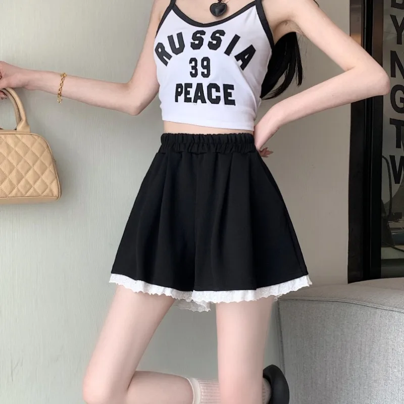 Lace Casual Shorts Women's  A-line Wide-Leg Short Pants Skirt High Waist Comfy Girls Sports Loose Outdoor Home Bottoms Summer