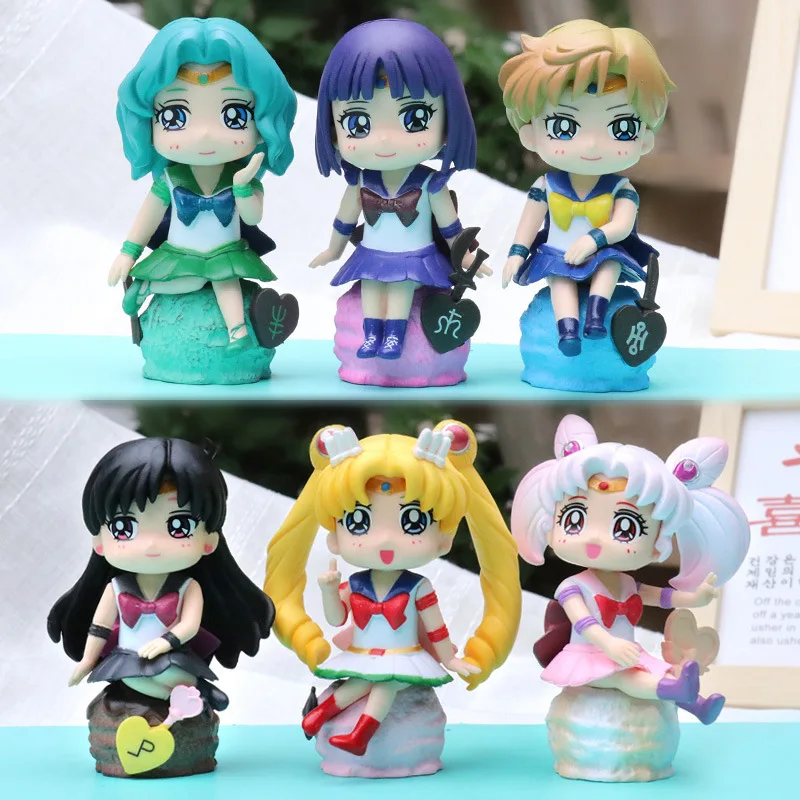 

Sailor Moon Anime Figure 6Pcs Set Q Version Pvc Collectible Model Doll Cake Topper for Home Decoration & Fans Birthday Gift