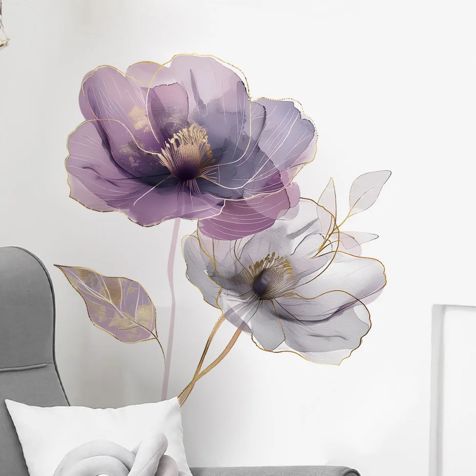 Purple Flower Wall Sticker Bedroom Home Decoration Living Room Removable Wallpaper Self-adhesive Stickers