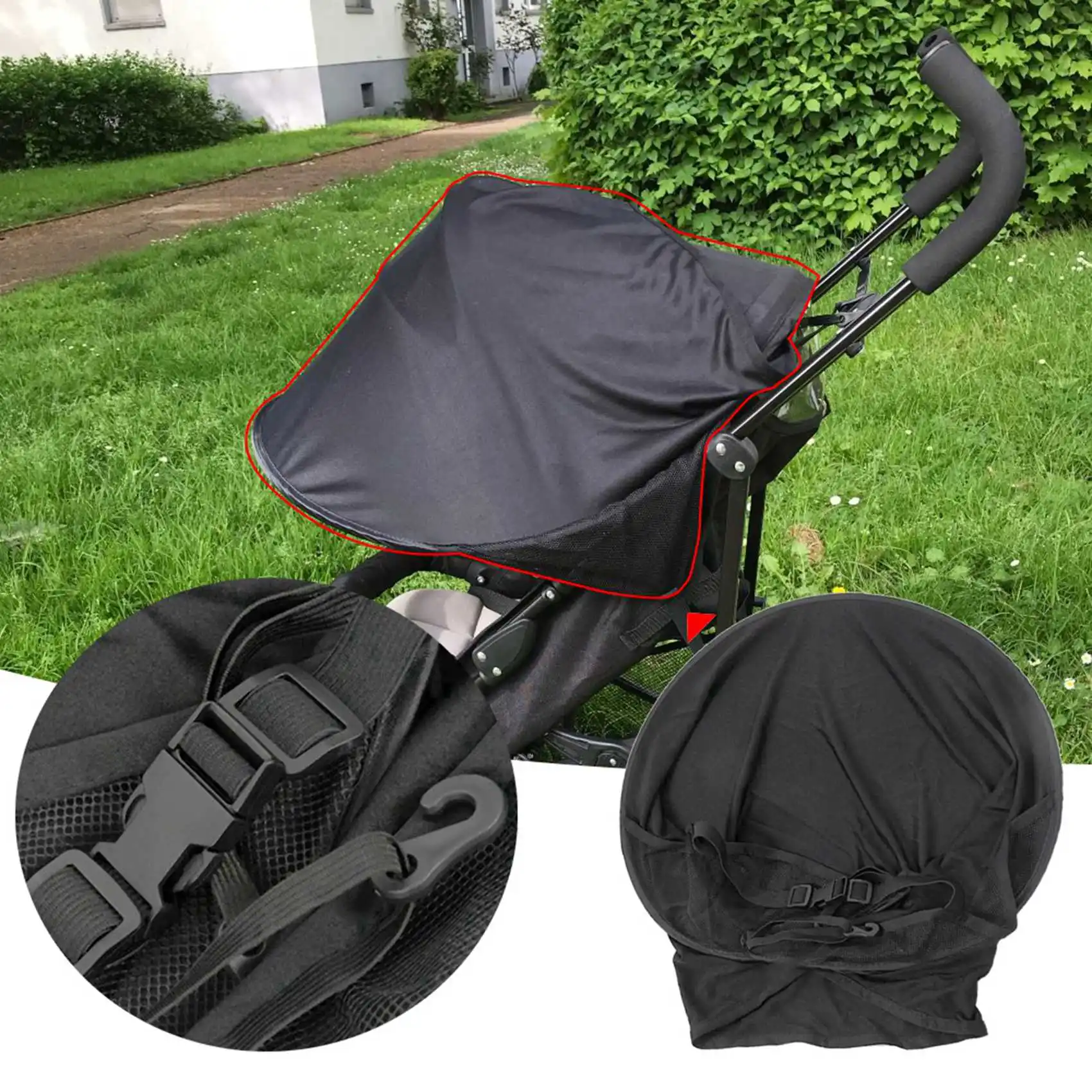 

AINY-2X Baby Stroller Sun Visor Carriage Sun Shade Canopy Cover Black