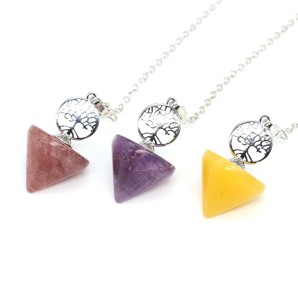 

Natural Stone Crystal Pendulum Reiki Pendant Tree of Life Pendulum for Dowsing Scrying Divination Pendulo Quartz Jewelry Gift