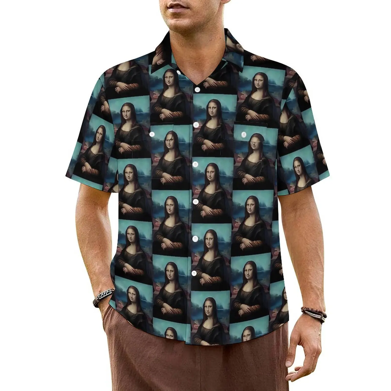 

Hawaiian Shirt Beach Mona Lisa Blouses Famous Painting Elegant Casual Shirts Man Short-Sleeved Comfortable Oversized Clothes