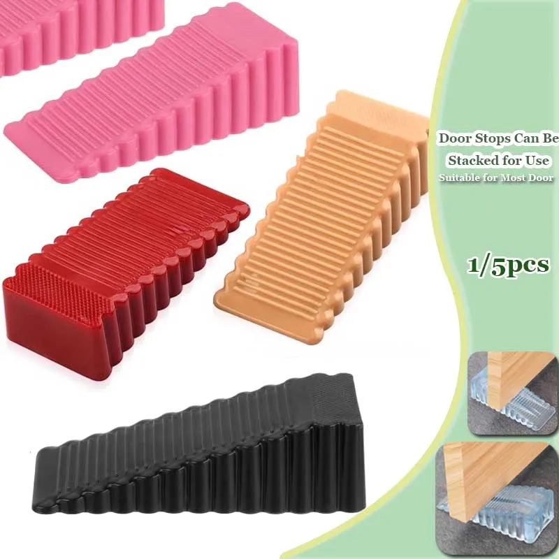 

1/5pcs Silicone Door Stopper Reusable Rubber Door Plug Shock Absorber Block Wedge Door Handle Home Office Windproof Retainer