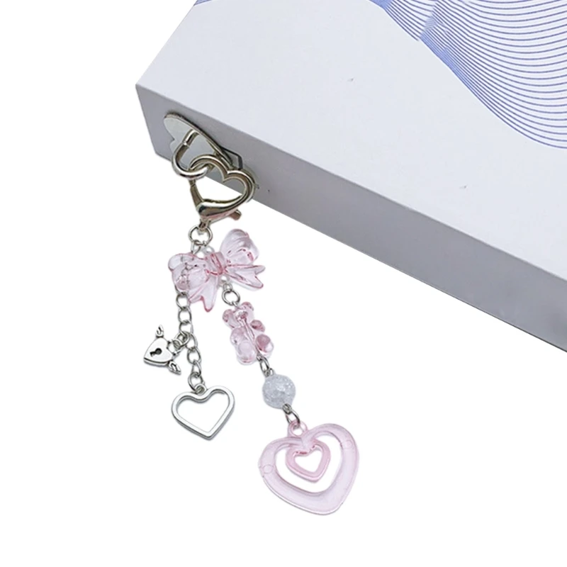 Trendy Heart Keychain with Butterfly Bowknot Detail Exquisite Keyring Charm C1FC