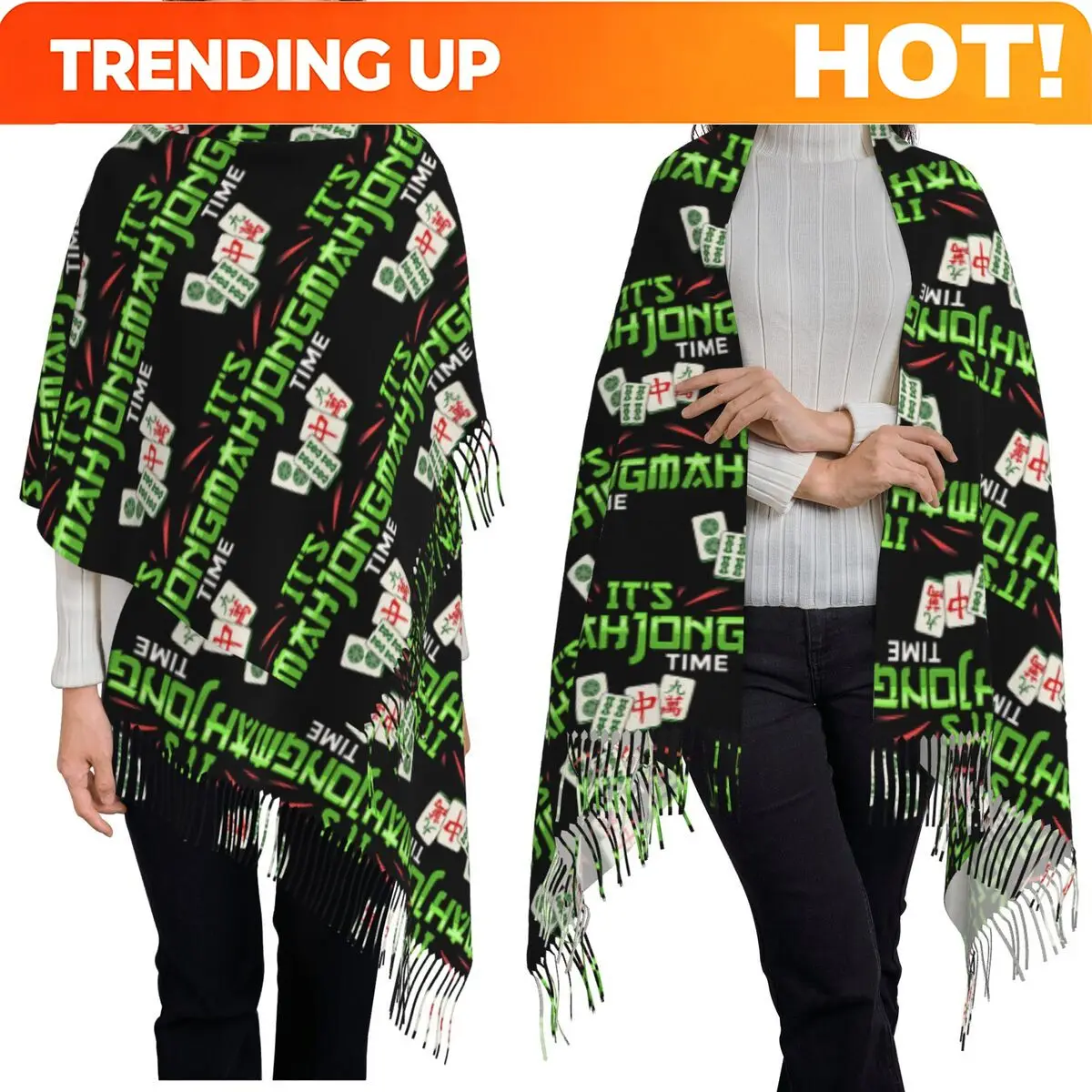 Customization Mahjong Game Mah Jongg Online Player Tiles Scarf Tassel Scarves For Women Warm Shawls And Wraps Large Fall Winter