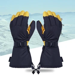 Cowhide Long Warm Ski Gloves Five-finger Waterproof Windproof Winter Snowboard Gloves Motorcycle Cycling Snow Mittens