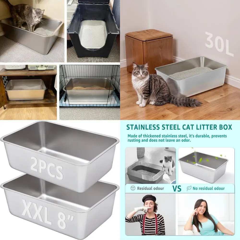 

Extra Large Deep Metal Cat Litter Box for Big Cats, Easy Clean, High-Sided, Non-Stick, Odor-Free