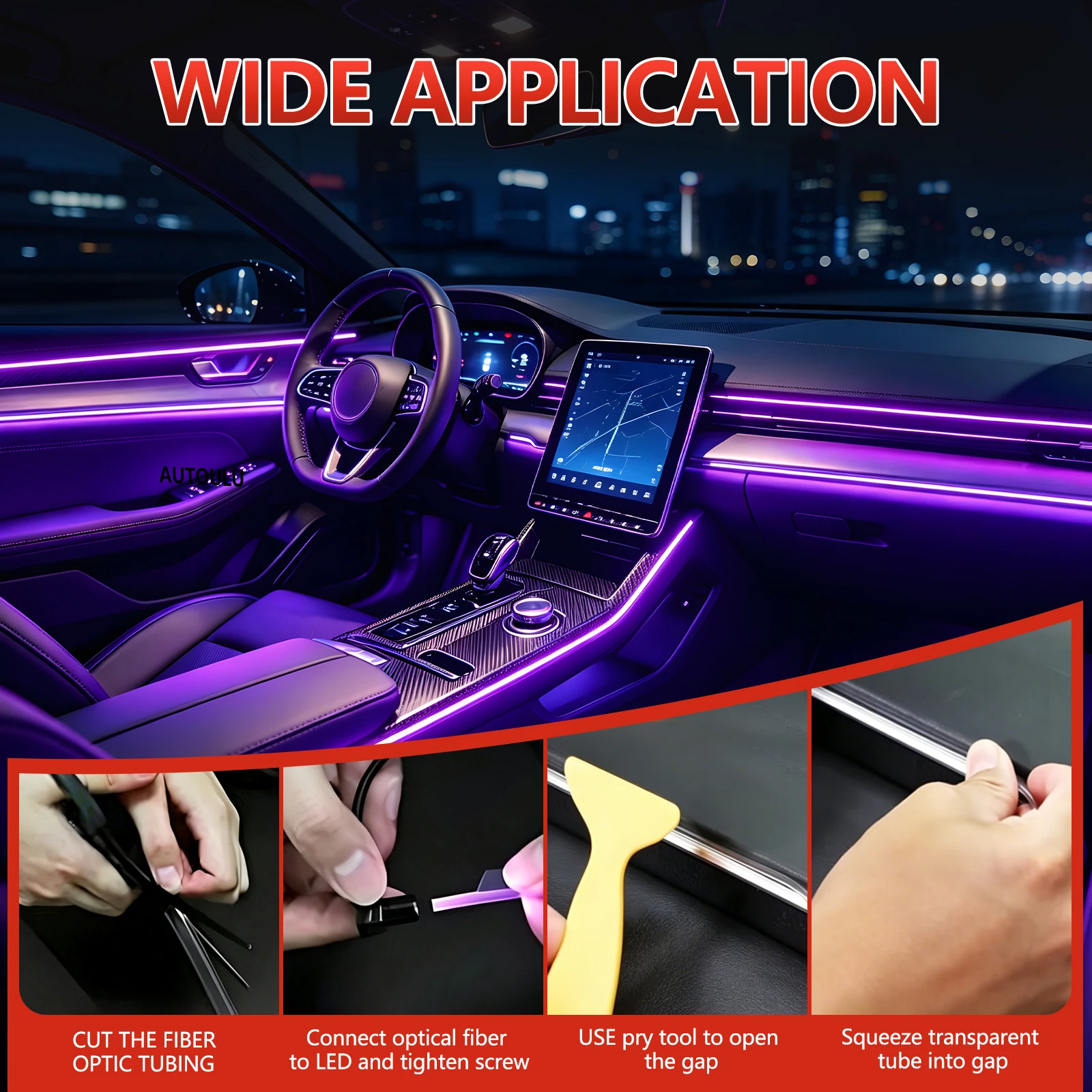 LED Car Interior Ambient Strip Lights RGB Fiber Optic Atmosphere Lighting Kit App Remote Control Neon LED Auto Decorative Lamp