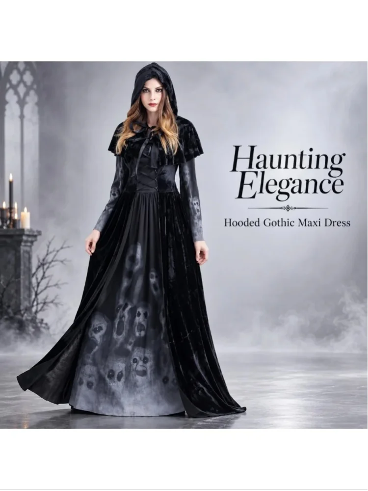 Halloween-Horror-Skelett-Vampir-Kostüm für Erwachsene, dunkles Hexen- und Dämonen-Cosplay-Outfit, ausgefallenes Kostüm für Bühnenauftritte und Partys.