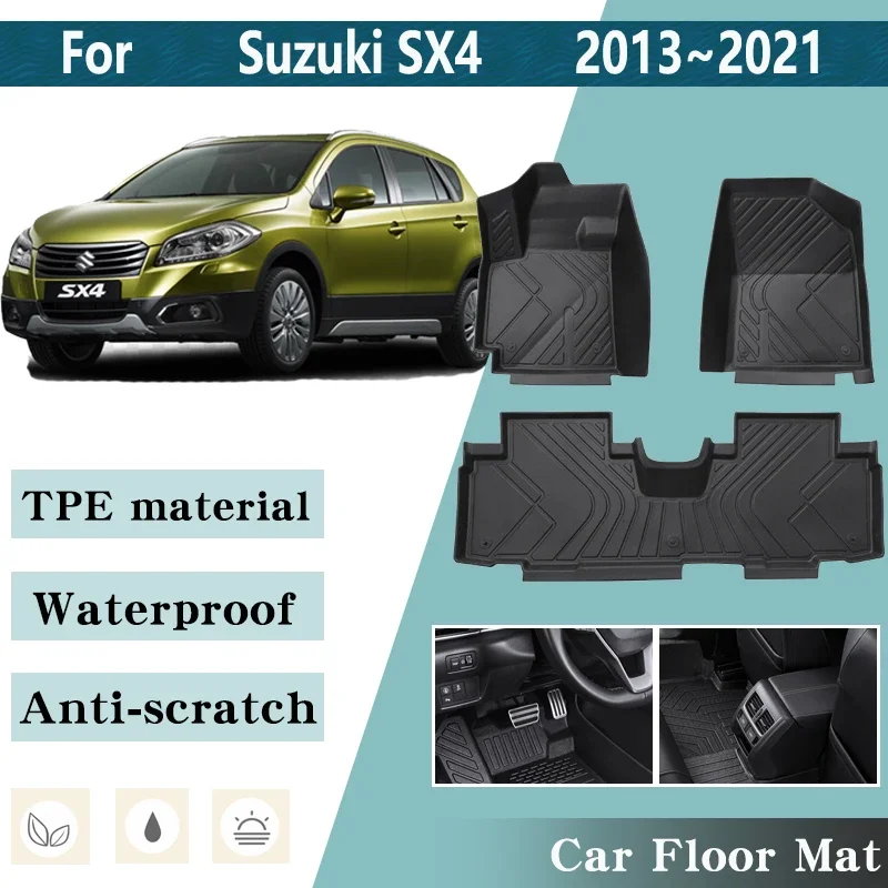 LHD Samochodowa mata podłogowa do Suzuki SX4 S Cross JY 2013 ~ 2021 Części do stóp Skórzany panel wykładziny Dywan Niestandardowe dywany Akcesoria wewnętrzne