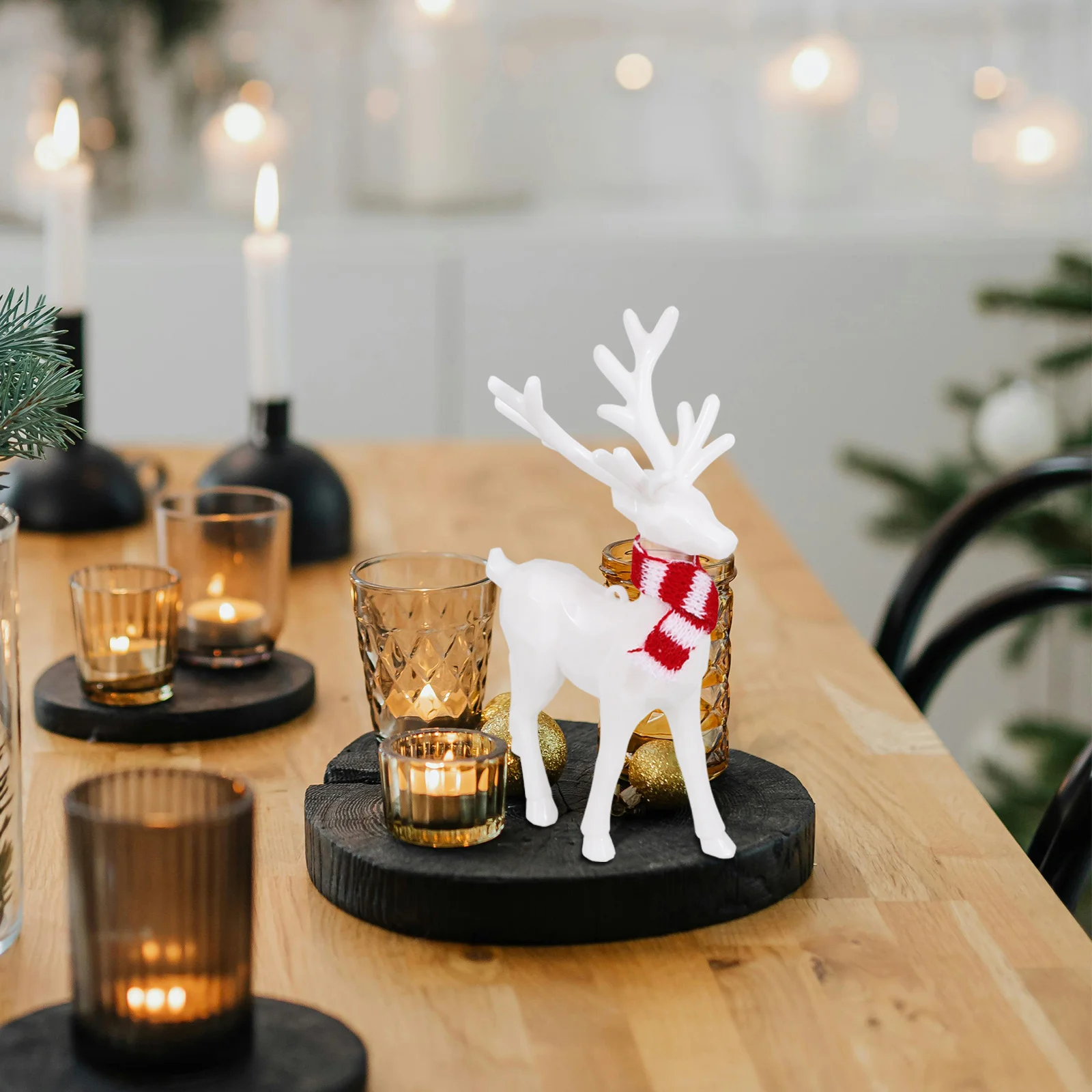 2pcs Reindeer Ornaments White Acrylic Christmas Deer Figurines Holiday Tabletop Decoration Elk Statue For Home Mantel Shelf