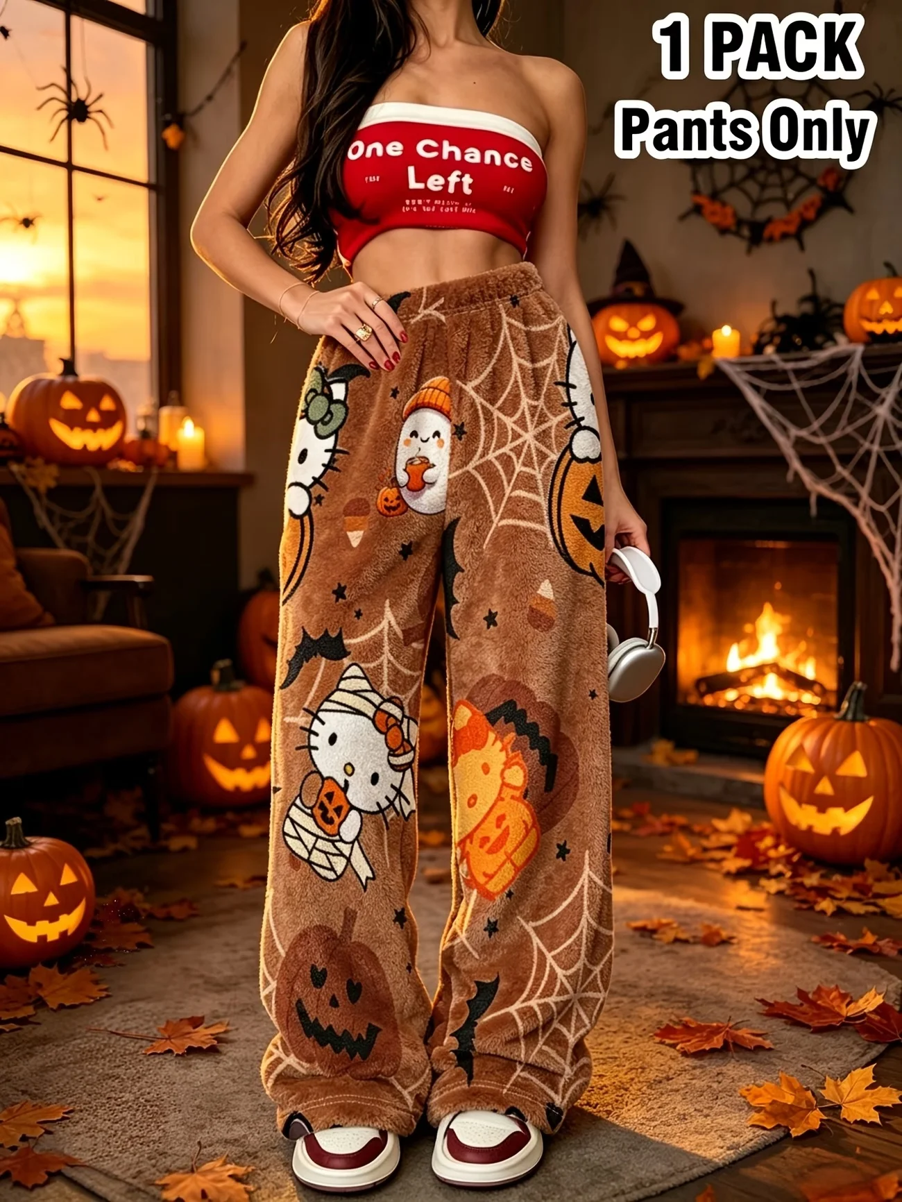 26-27 Autumn New Arrivals Flannel Sleeping Pants for Cute Women Hello Kitty Loose Student Casual Home Pants Walking Pants