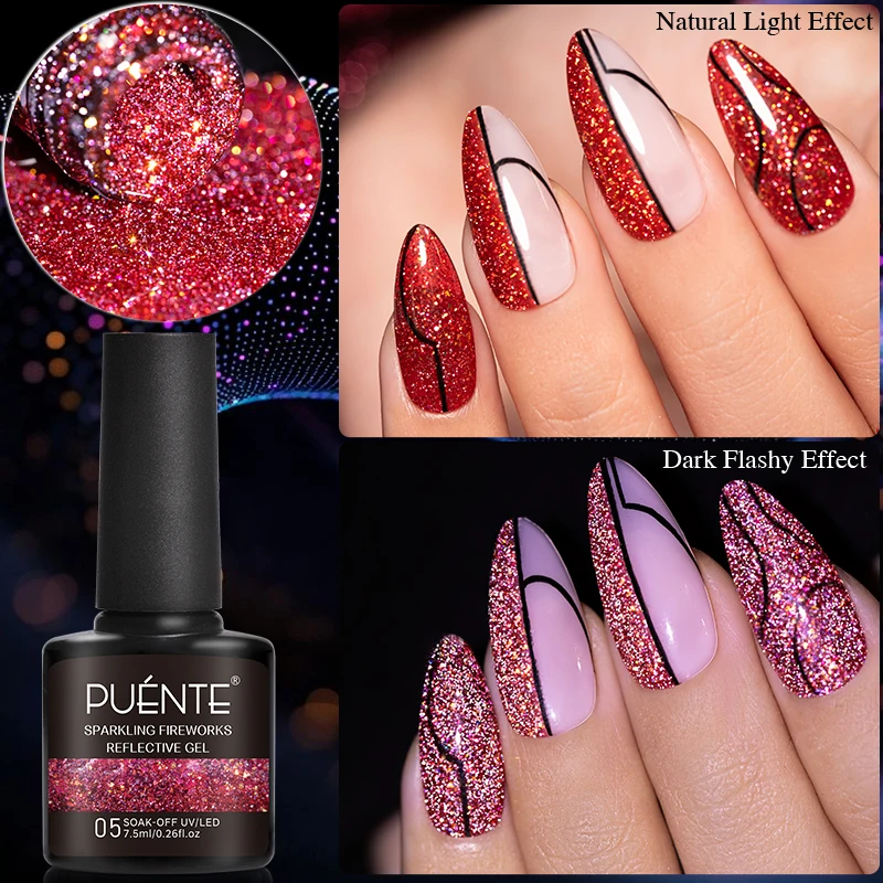 Vernis à ongles Gel à paillettes réfléchissantes scintillantes, 7.5ML, couleurs rose, violet, rouge, bleu, clignotant foncé, vernis à ongles UV à tremper