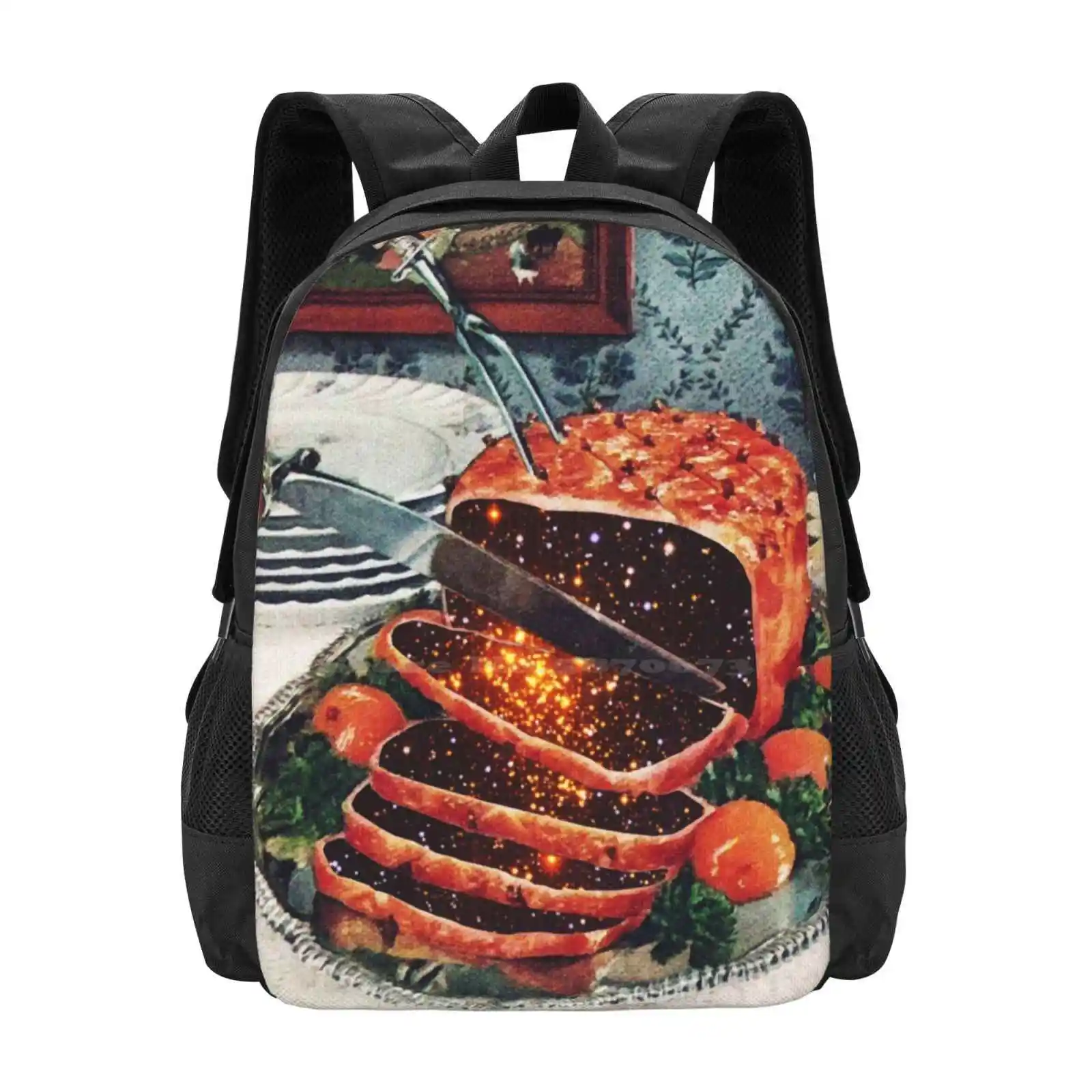 

Roast With Mushrooms Pattern Design Bagpack School Bags Food Eating Collage Art Eugenia Loli Diet Thanksgiving Christmas Dinner