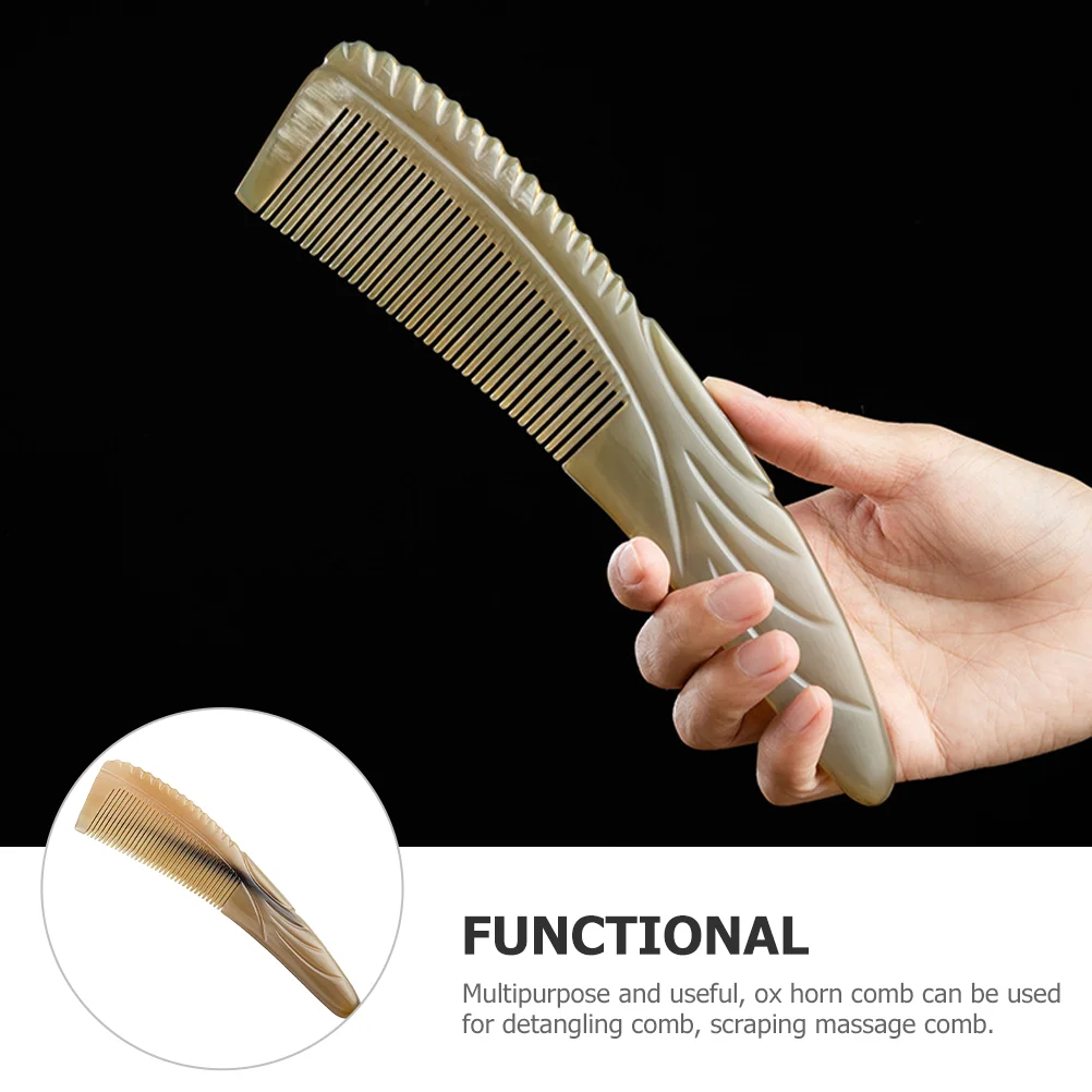 Horn Comb Thickened Downward Curved Floral Massage Gift (16cm Comb) Ox Men Women Scalp for Women's