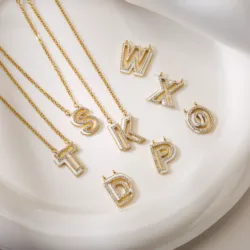 18K Gold Plated Brass Initial Letter CZ Necklace For Women Cubic Zirconia Inlaid Enamel Alphabet Pendant Jewelry Gift