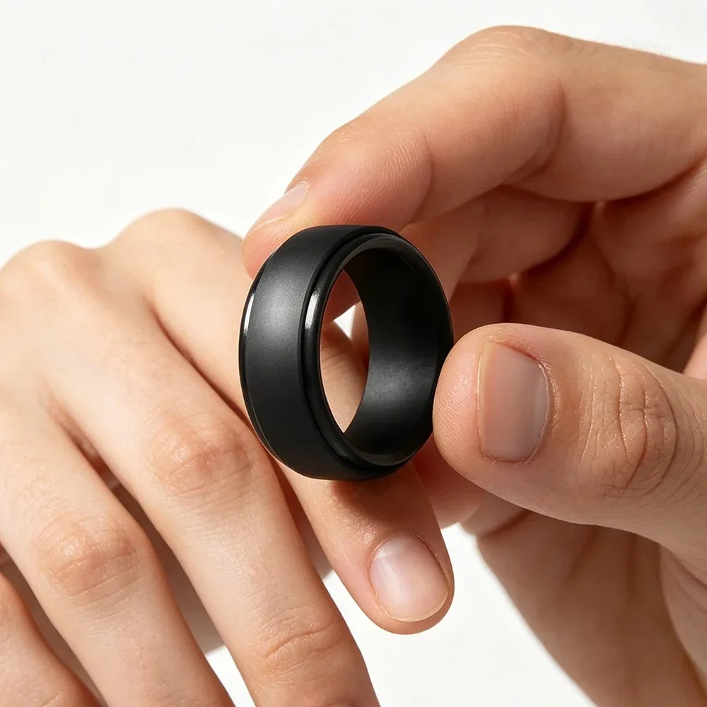Men Comfortable Silicone Wedding Ring Durable Flexible Skin‑Safe Lightweight Sports Band Active Lifestyle Father Gift