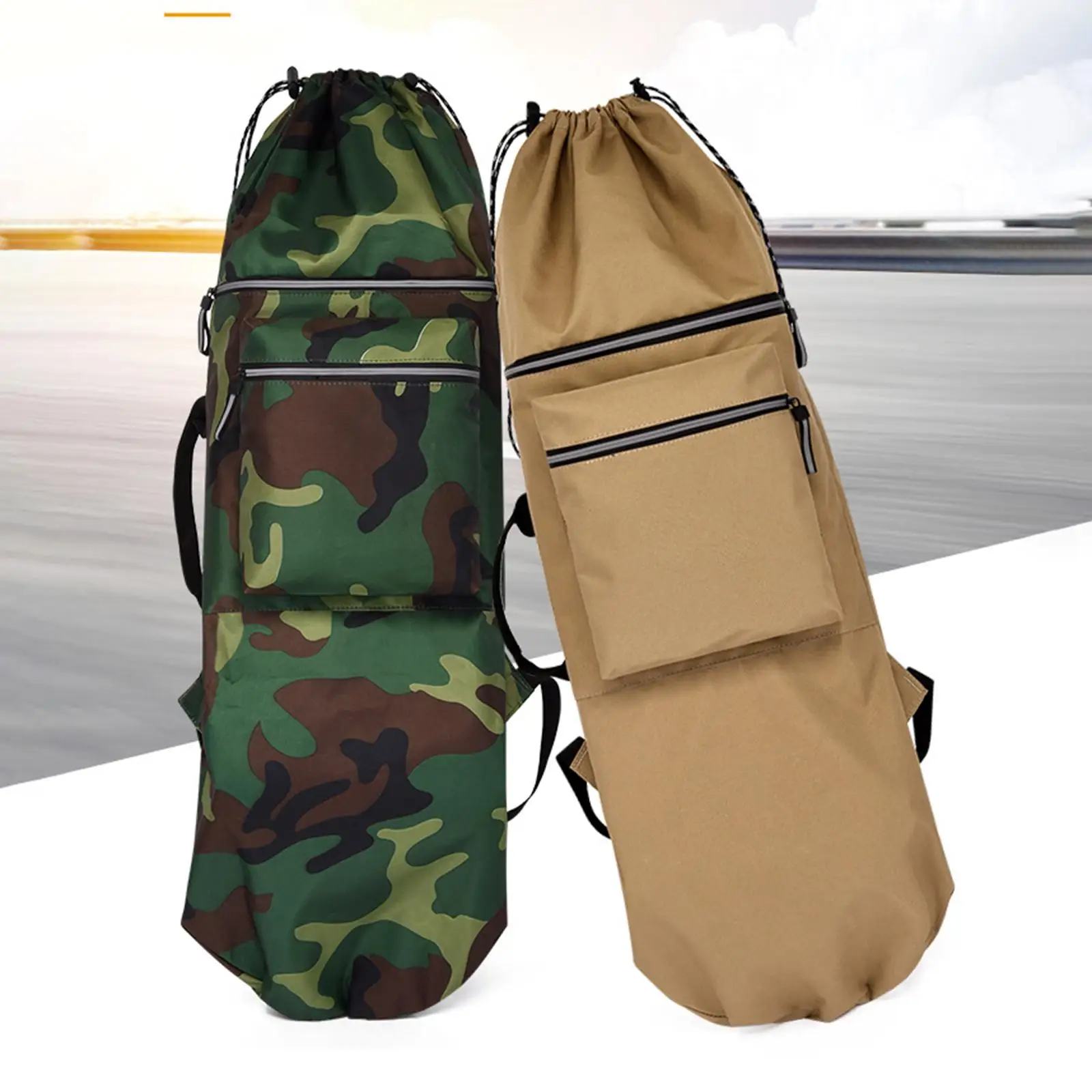 Skateboard Backpack Bag with Drawstring with Handle Adjustable Straps Folding Organizer Longboard Carry Case for Teens Unisex