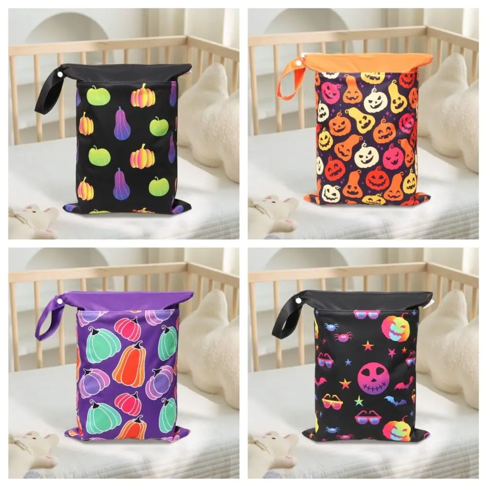 Bolsa de almacenamiento de pañales de doble capa para habitación de bebé, bolsa de almacenamiento de separación seca y húmeda, bolsa de mamá impermeable de gran capacidad, regalo de Halloween