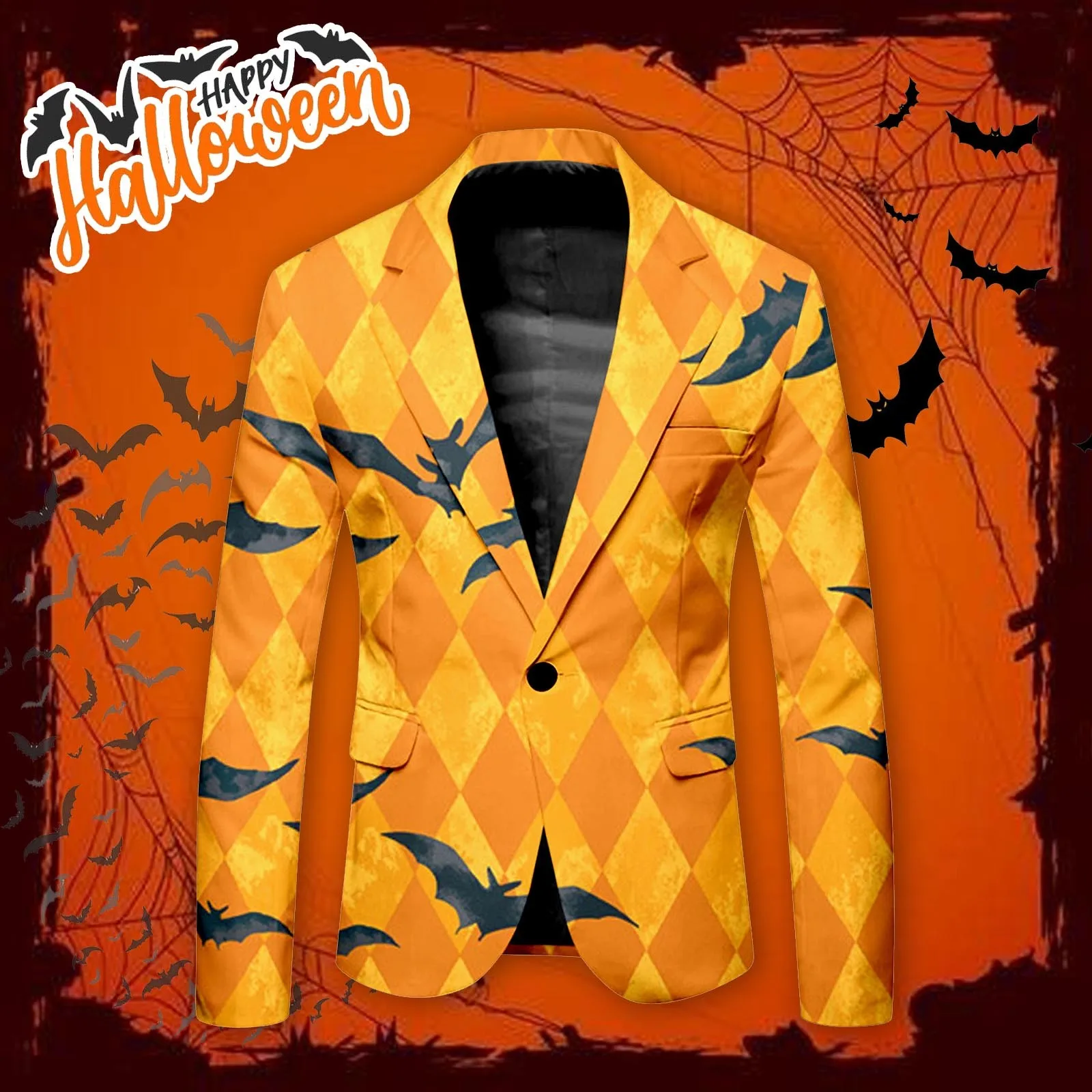 

Men Halloween Themed Printed Suit Casual Loose Comfortable Gothic Style Trendy Role Playing Jacket Rain Pant