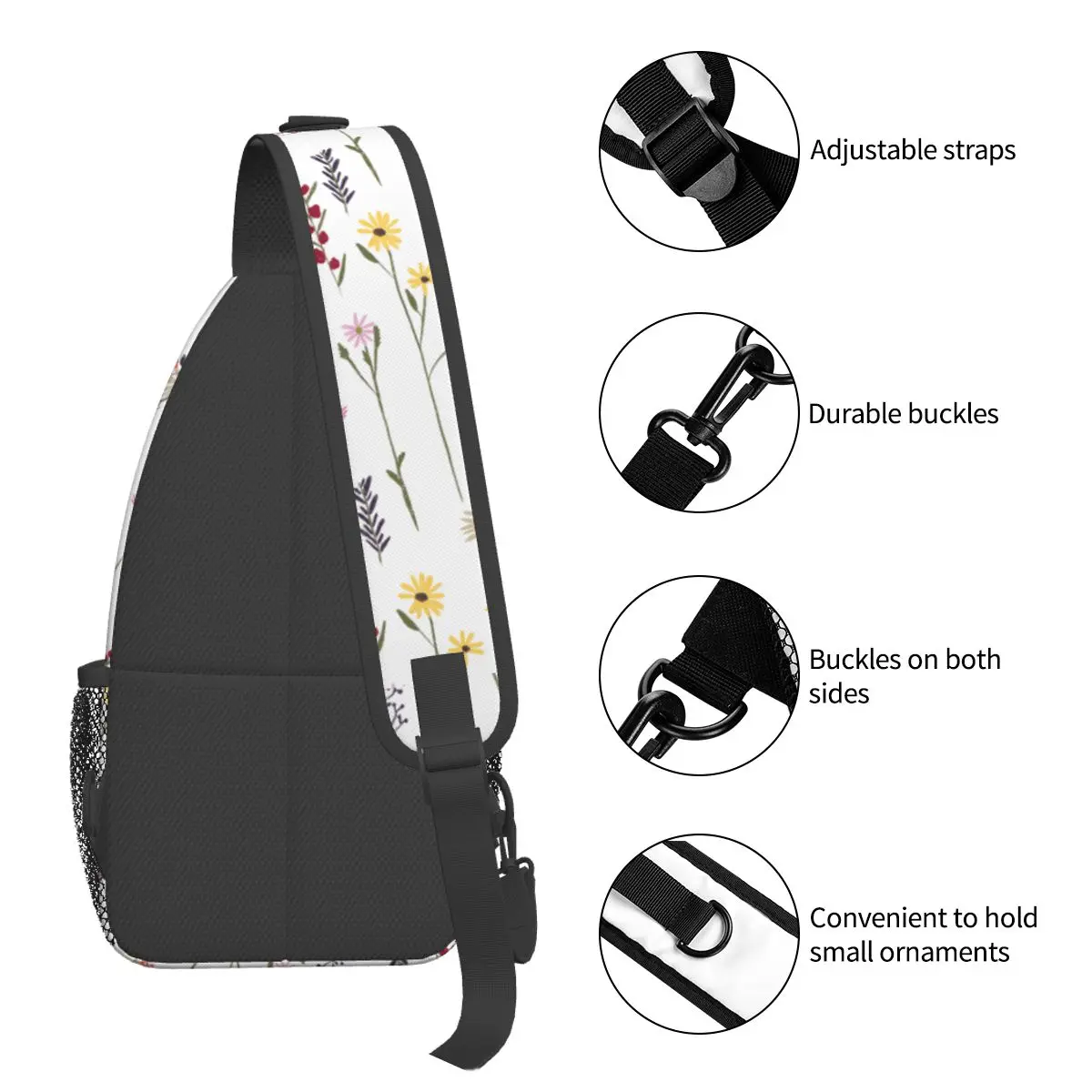 Flores bonitas Floral Sling Bag Peito Crossbody Ombro Mochila Viagem Caminhadas Daypacks Padrão Bag