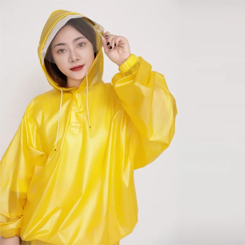 Men Women Hooded Pullover Plastic Suit PVC Sauna Suit Sweat Lose Waterproof Rainrpoof Pullovers with Trouser 2-piece Set