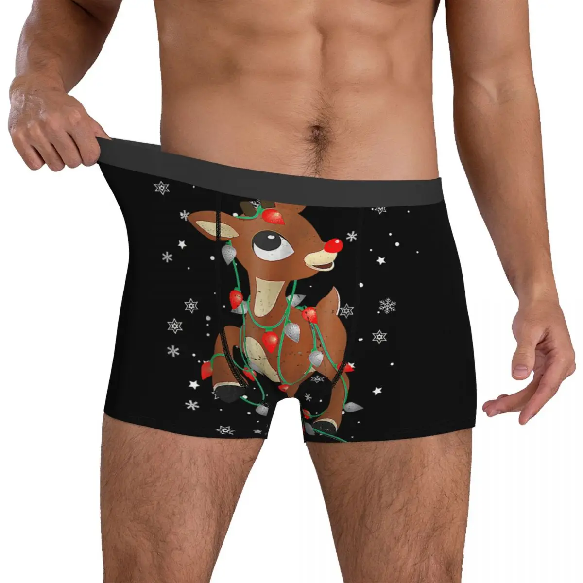 

Cute Rudolph The Red Nose Reindeer Underwear Print Boxershorts Quality Man Underpants Novelty Shorts Briefs Birthday Present