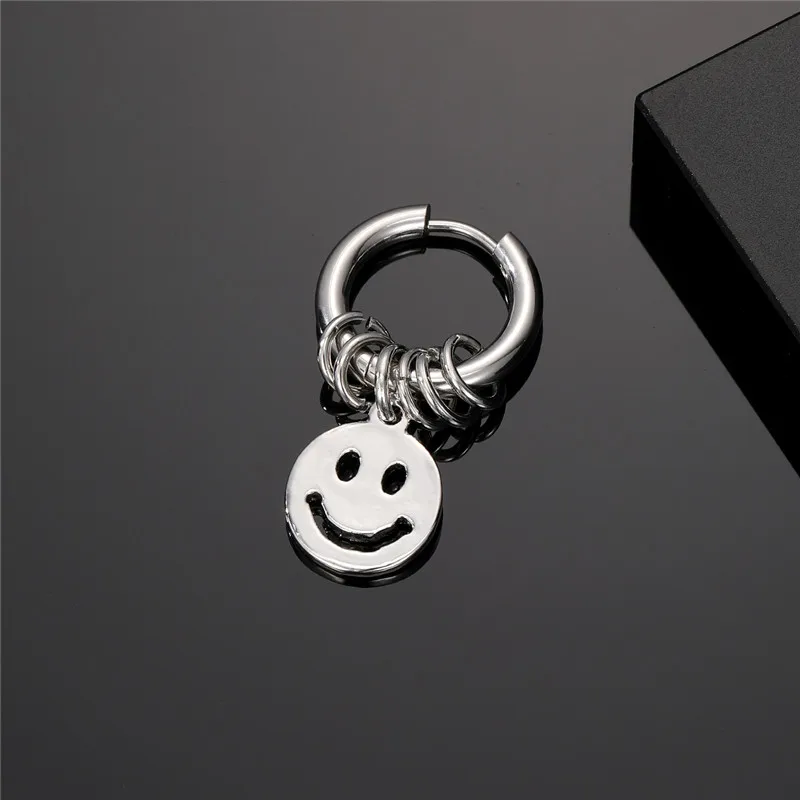 Cross Coffin Smile Face Heart Stainless Steel Circle Earrings For Women Men Vintage Punk Hollow Map Oval Snake Eye Hoop Earrings