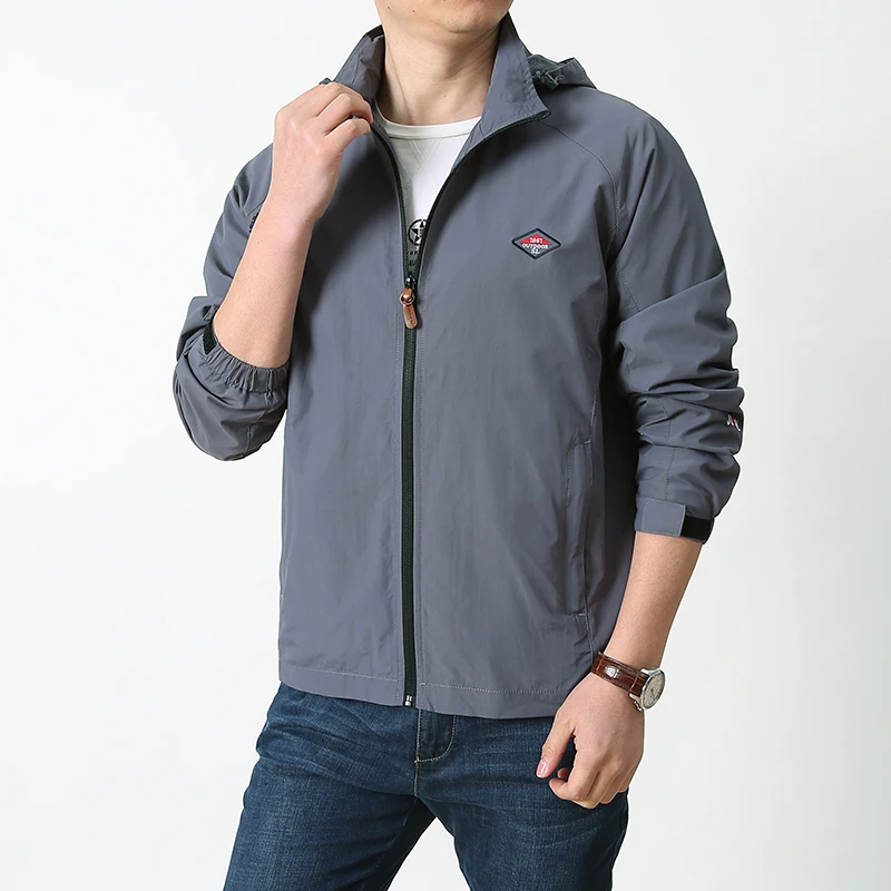 

ex Detachable Hat Jaet Loose Fit Outdoor Windproof Casual Outerwear Spring Autumn Men's Workwear Sle Zipper Closure