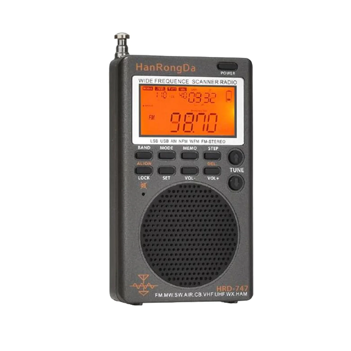 HanRongDa HRD-747 Portable Multiband Radio FM/MW/SW/SSB/LSB/AIR/CB/VHF/UHF/UBD/WX Full-Band Mini Stereo Radio Receiver