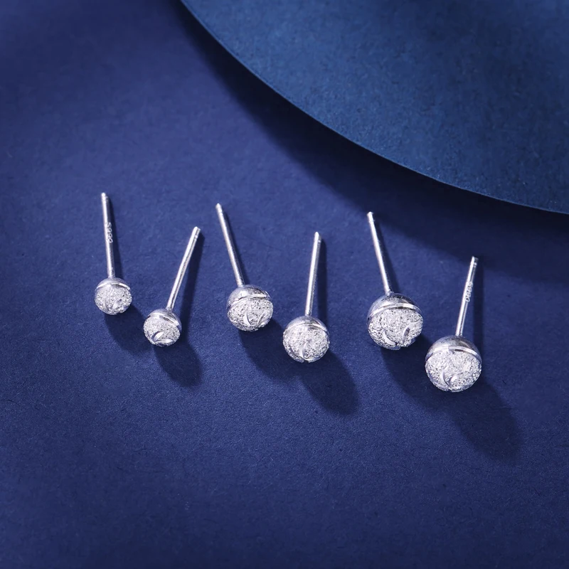 

990 Silver Round Bead Earrings - Straight Pin - Women Men Little Girl Gift Jewelry Wholesale