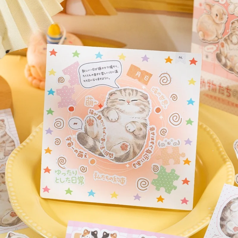 20pcs Cute Animal Writable Sticker Book Tearable Adhesive Journal Note Marker Index Stickers Student Supplies Kawaii Stickers