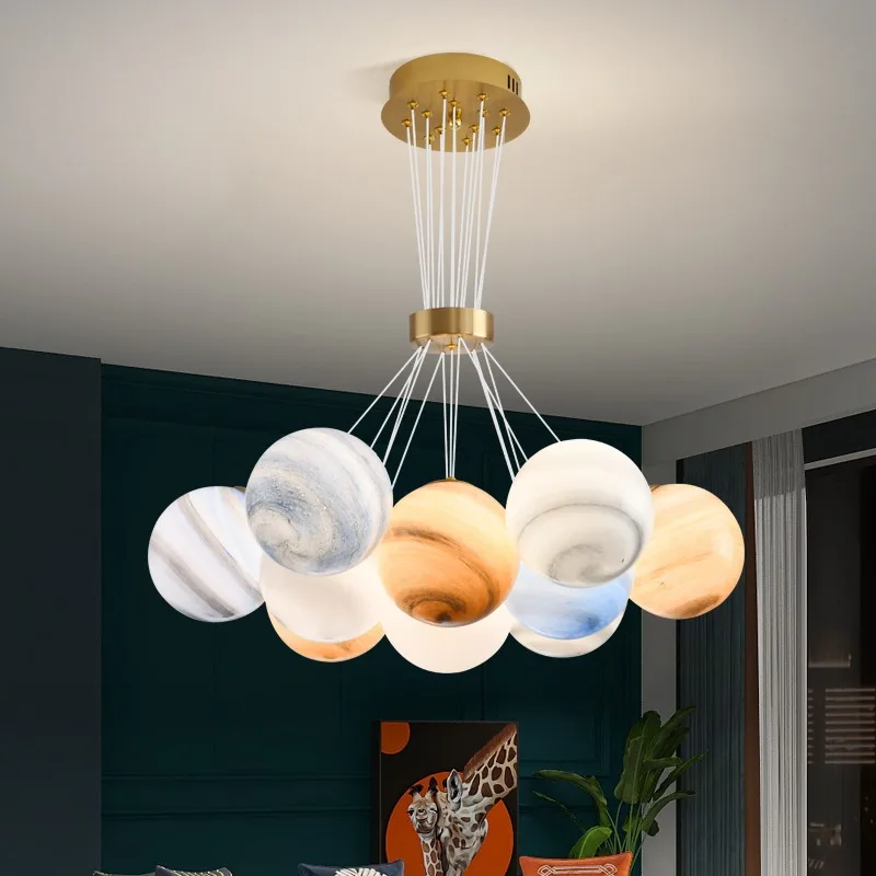 Nordic Planet Moon Chandelier Designer Creative Dining Room Bedroom Lamp Bubble Ball Net Red Ins Living Room Chandelier