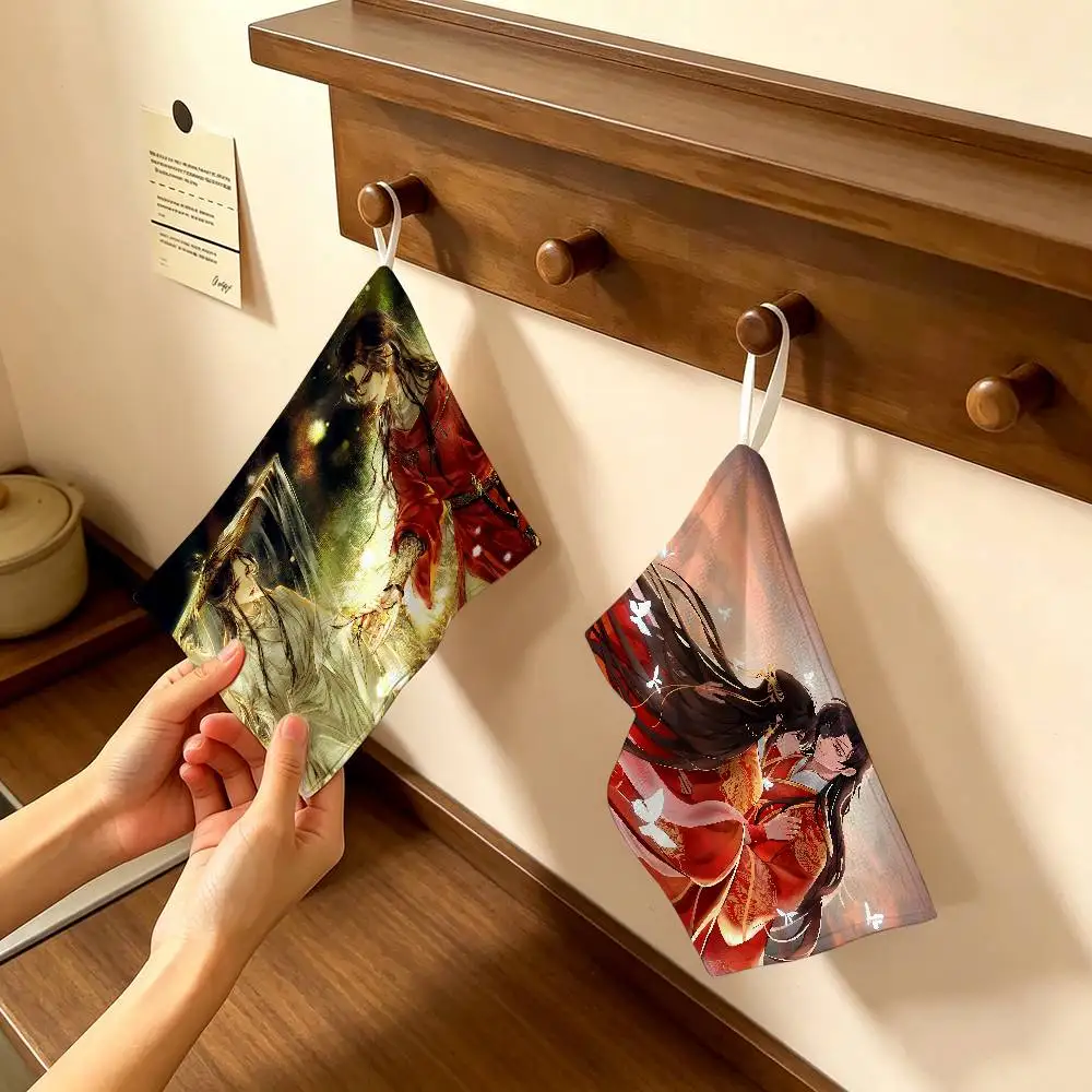 Tian Guan Ci Fu Hanging Kitchen Towel, Polyester Cotton Material, Multipurpose Hand Wiping Towel for Family