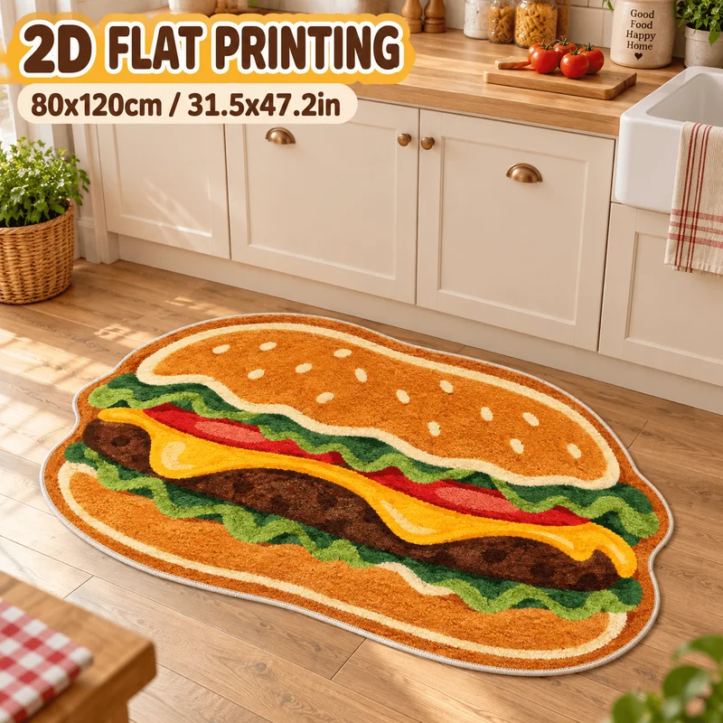 VIKAMA Burger Shaped Doormat Funny Cheeseburger Food Non Slip Accent Rug Entryway Indoor Floor Mat Winter Holiday Decor