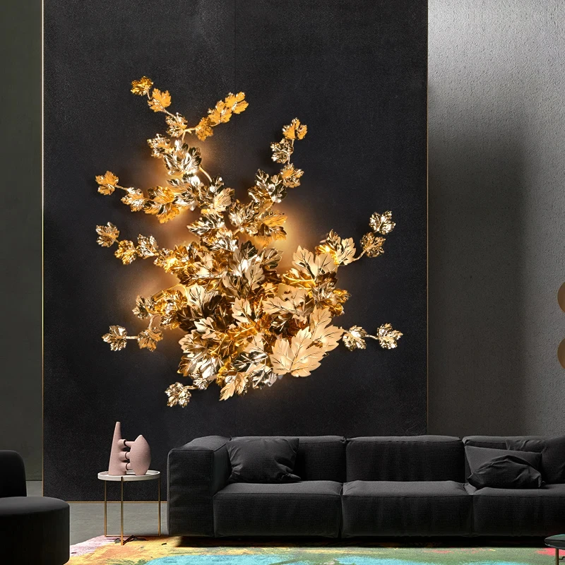 Creative Modern All Copper Light Luxury Wall Lamp Personality Maple Leaf Living Room Bedroom Wall LampS Soft Background Wall NEW