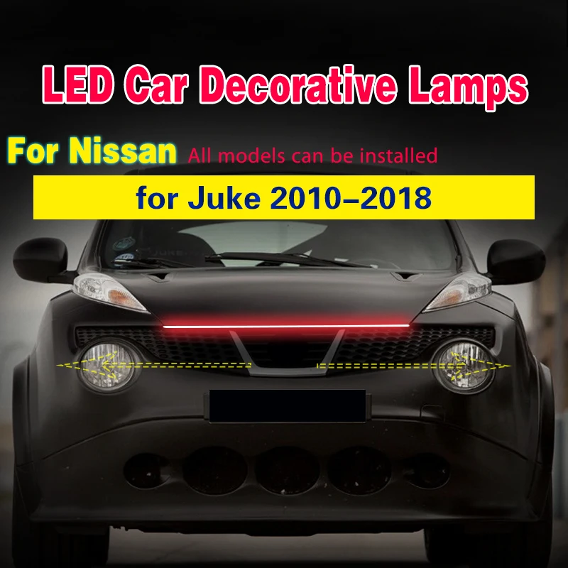 For Nissan Juke LED Car Hood Light Daytime Running Lights Auto Scan Starting Flowing Turn Signal Thin Strip Lamp Styling 12V