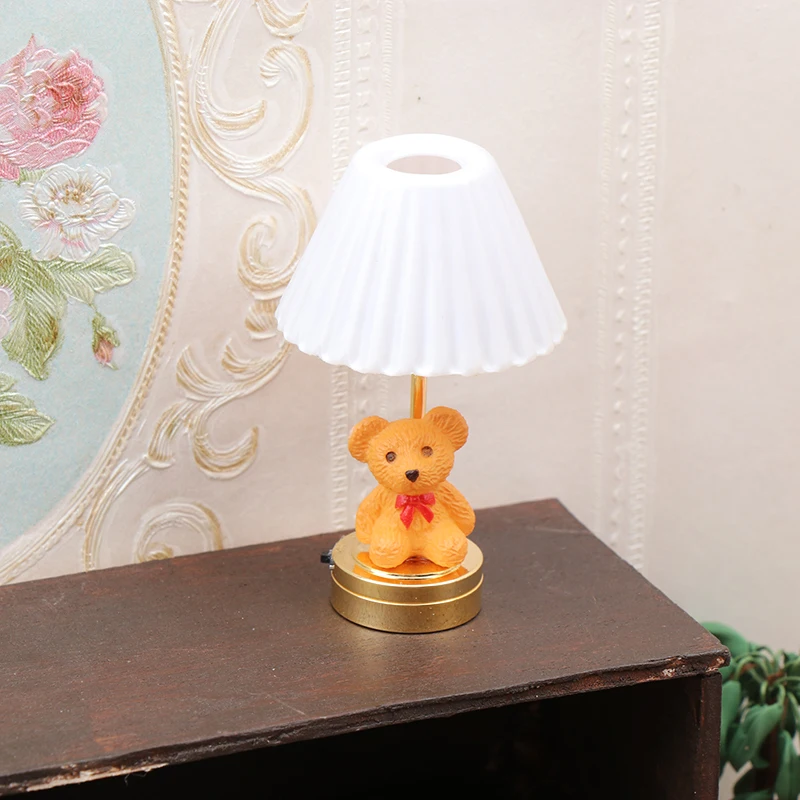 

1:12 Dollhouse Miniature LED Light Cute Bear Table Lamp Home Lighting Model Furniture Decor Toy Doll House Accessories