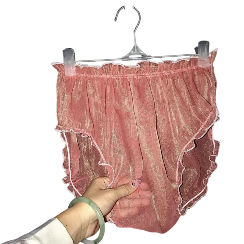 Couple Silky Shiny Sheer Sexy Underwear Ruffled Glossy Mesh See Through Erotic Lingerie Panties Plus Size Unisex Underpants