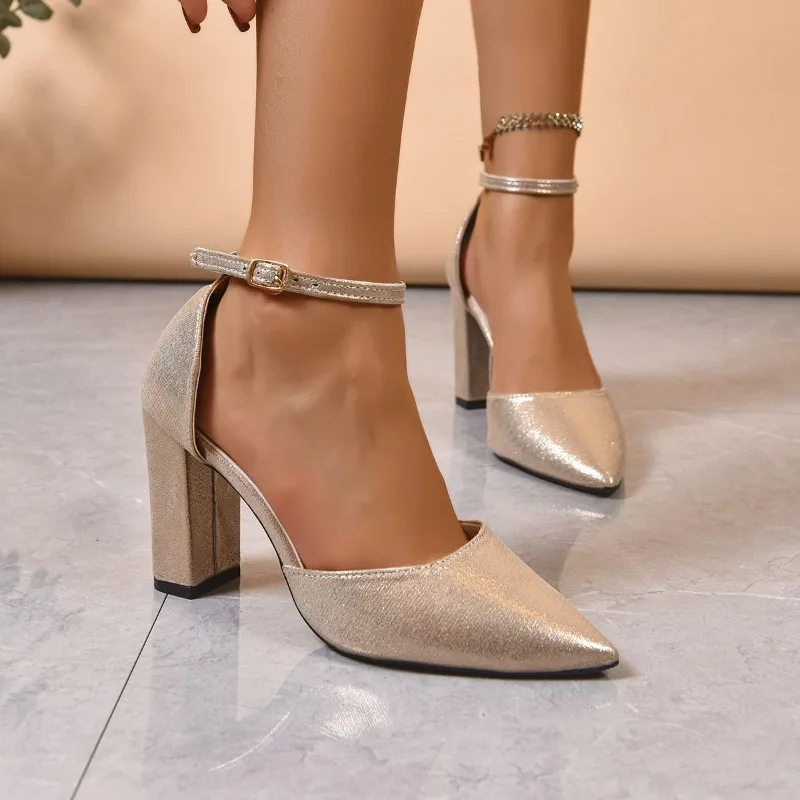Baotou Sandals Autumn New Pointed Toe Shallow Mouth One Strap Anti-slip Wear-resistant High Heels view 2