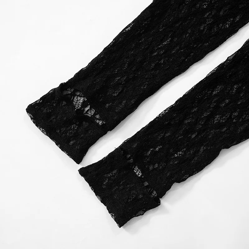 Combinaison transparente en dentelle et maille résille pour femme, barboteuse extensible, une pièce, col roulé, manches longues, tenue de soirée, Clubwear